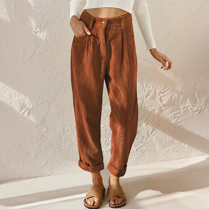Pantaloni Donna in Velluto a Coste Vita Alta