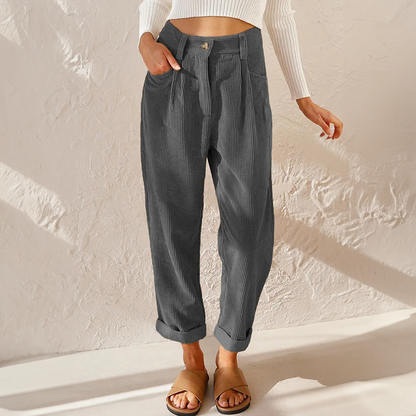 Pantaloni Donna in Velluto a Coste Vita Alta