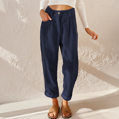 Pantaloni Estivi Donna Vita Alta Gamba Larga