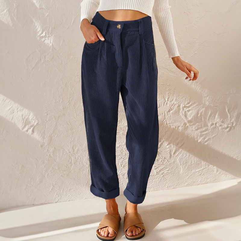 Pantaloni Donna in Velluto a Coste Vita Alta