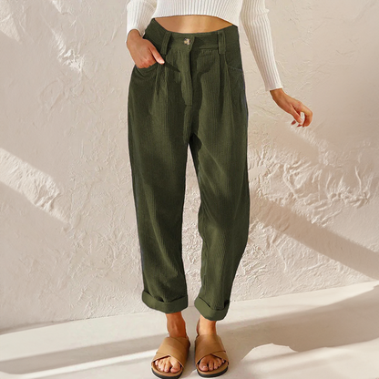 Pantaloni Donna in Velluto a Coste Vita Alta