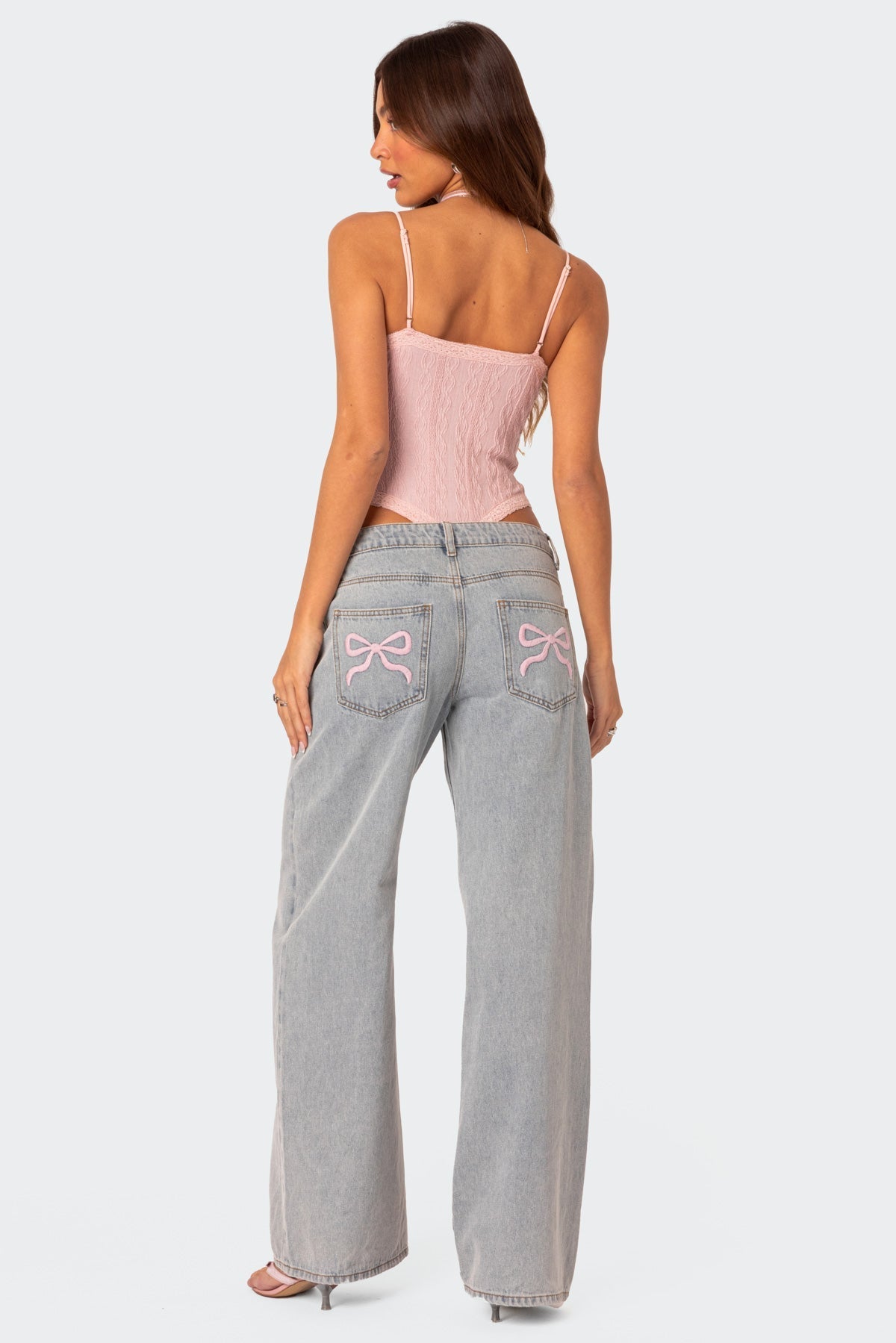 Jeans Donna Gamba Larga con Dettagli Fiocco in Vita - Brentozzi
