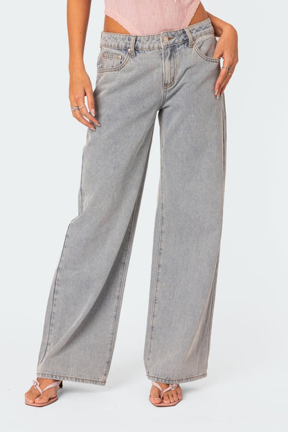 Jeans Donna Gamba Larga con Dettagli Fiocco in Vita