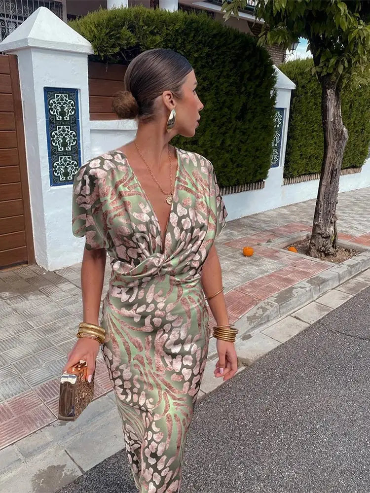 Abito Maxidress Donna Scollo a V Effetto Incrociato