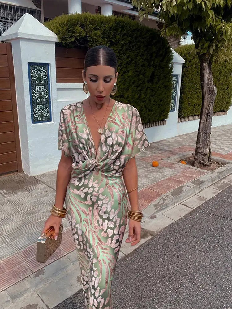 Abito Maxidress Donna Scollo a V Effetto Incrociato