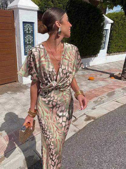 Abito Maxidress Donna Scollo a V Effetto Incrociato - Brentozzi