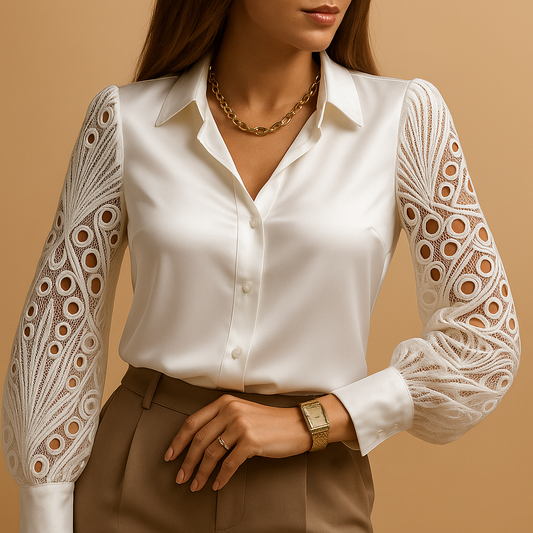 Camicetta Donna in Pizzo Manica Lunga Elegante - Vesarelli
