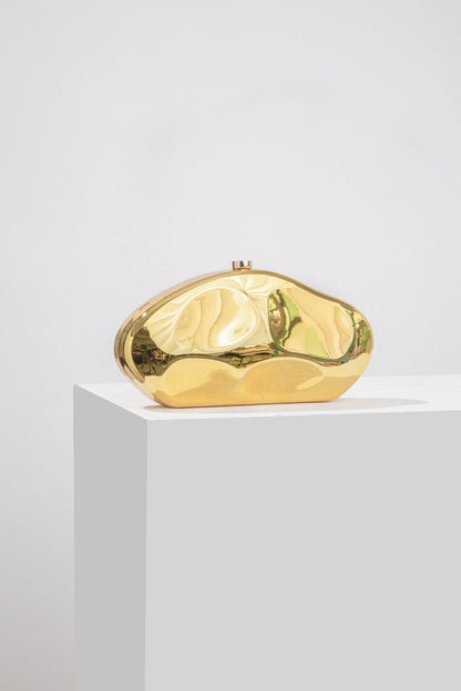 Elegante pochette strutturata da donna color oro di lusso 1