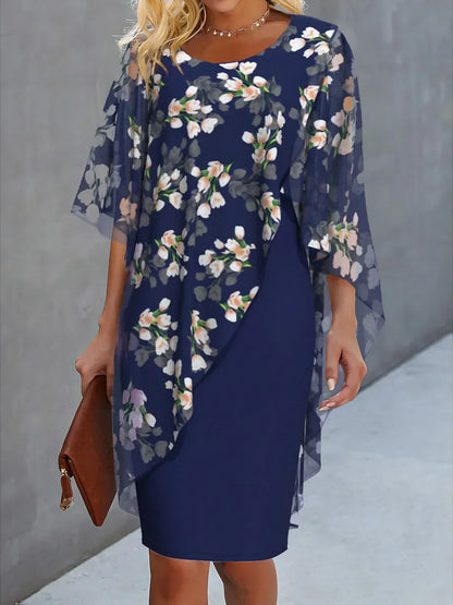Abito Tubino Donna Fantasia Floreale Scollo Tondo