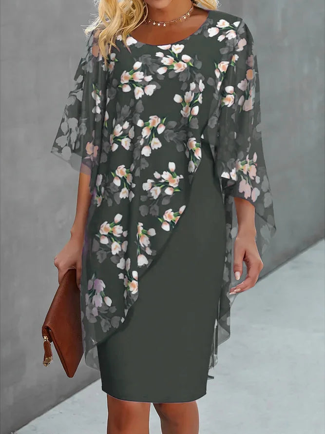 Abito Tubino Donna Fantasia Floreale Scollo Tondo