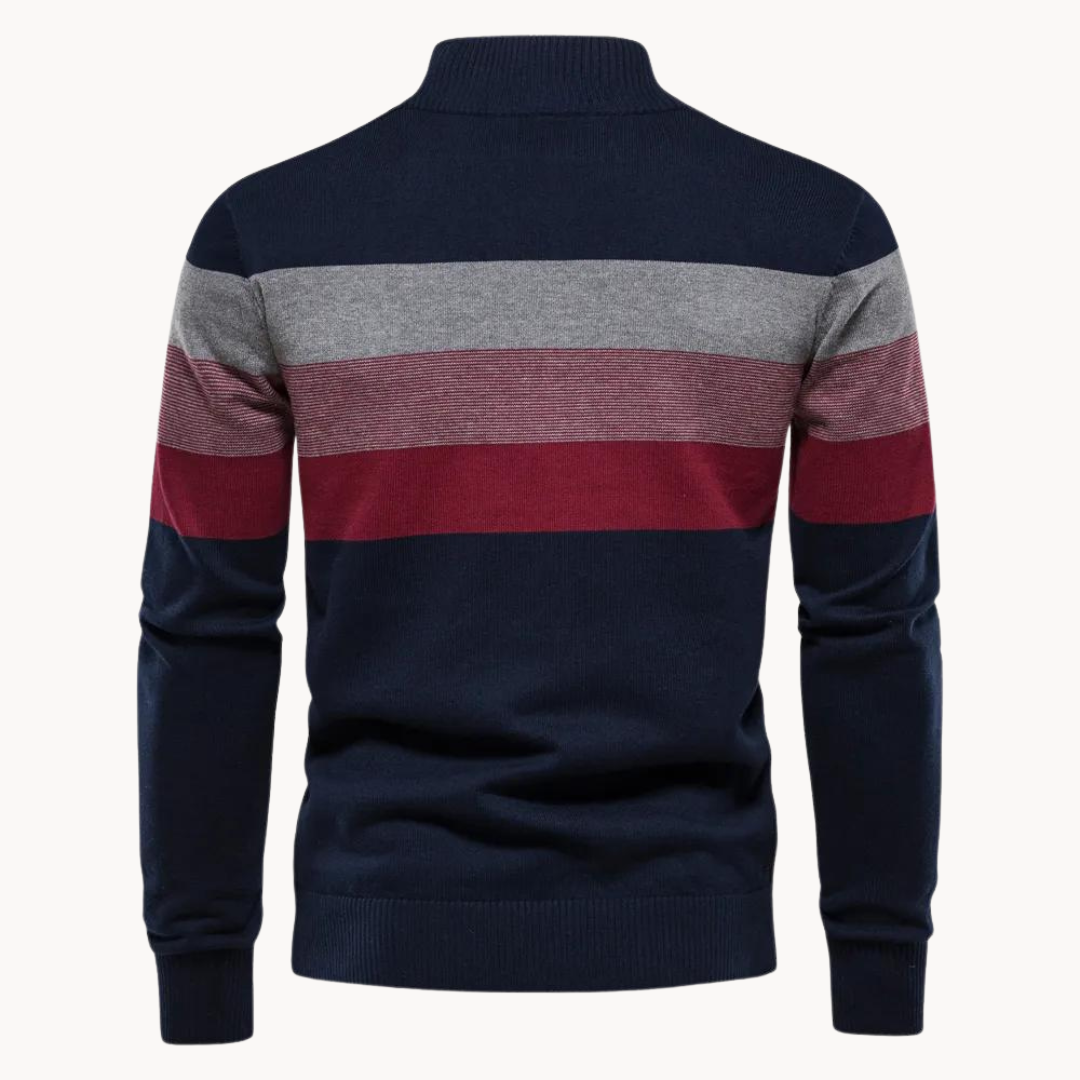 Maglione Uomo con Zip Collo Alto Design a Righe