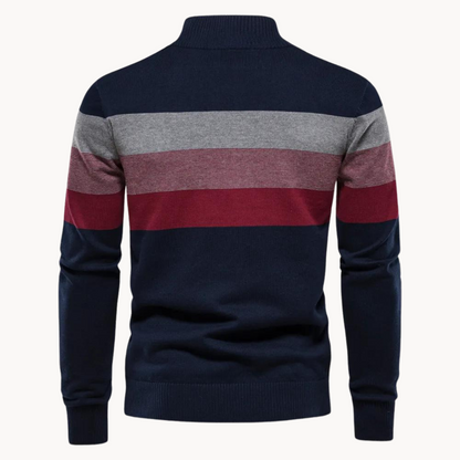 Maglione Uomo con Zip Collo Alto Design a Righe