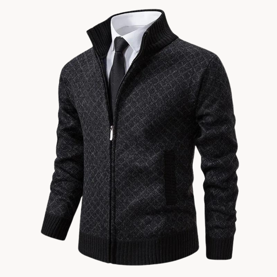 Maglione Uomo con Zip Collo a Coste e Motivo a Rilievo - Brentozzi