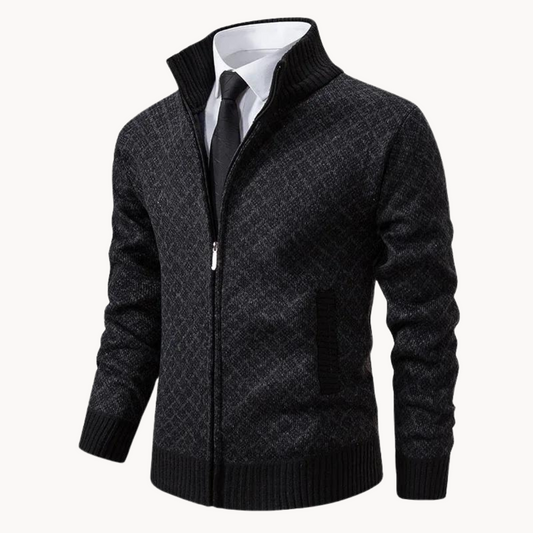 Maglione Uomo con Zip Collo a Coste e Motivo a Rilievo - Brentozzi