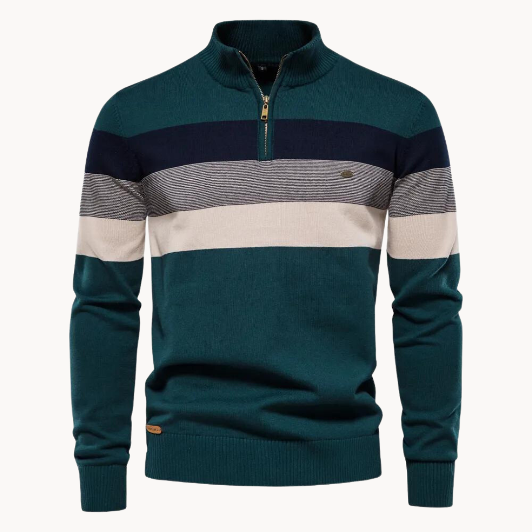 Maglione Uomo con Zip Collo Alto Design a Righe