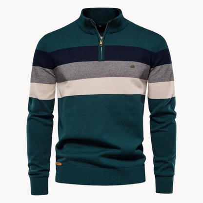 Maglione Uomo con Zip Collo Alto Design a Righe