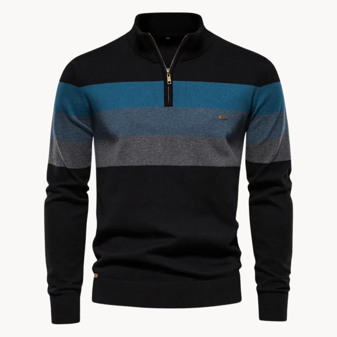 Maglione Uomo con Zip Collo Alto Design a Righe