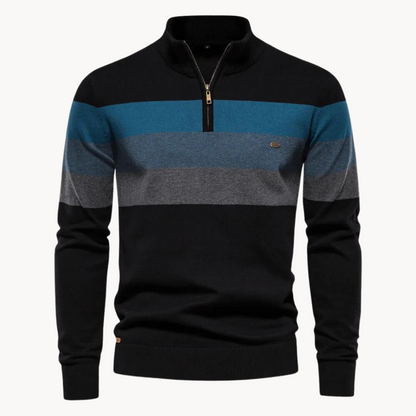 Maglione Uomo con Zip Collo Alto Design a Righe