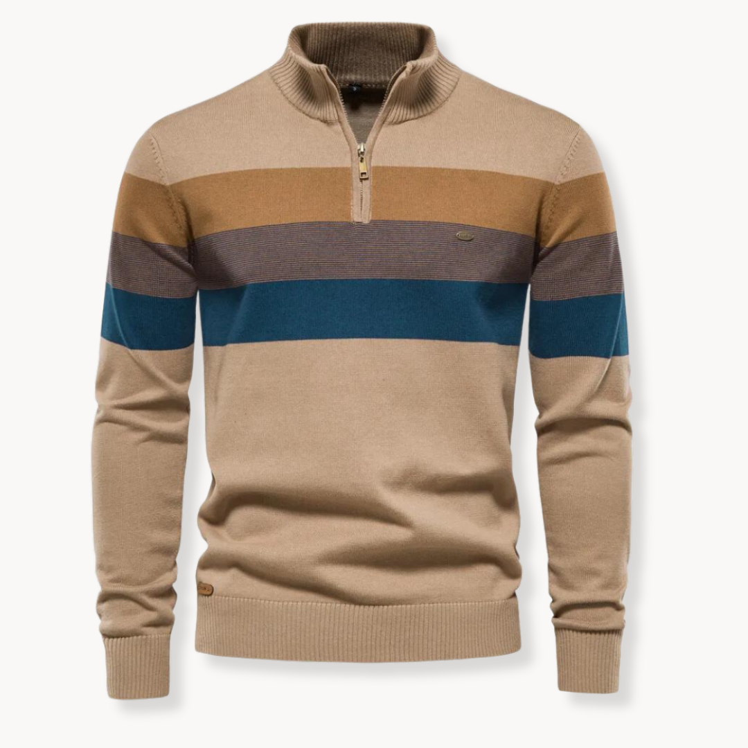 Maglione Uomo con Zip Collo Alto Design a Righe