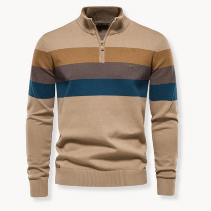 Maglione Uomo con Zip Collo Alto Design a Righe