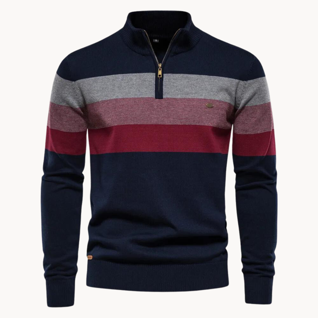 Maglione Uomo con Zip Collo Alto Design a Righe - Brentozzi