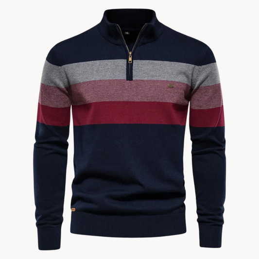 Maglione Uomo con Zip Collo Alto Design a Righe - Brentozzi