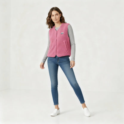 Gilet Donna con Bottoni a Pressione e Collo Tondo