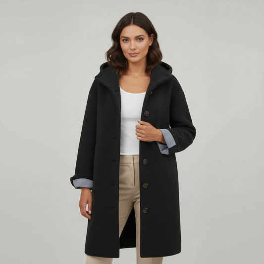 Cappotto Donna Lungo con Cappuccio Linee Pulite - Brentozzi