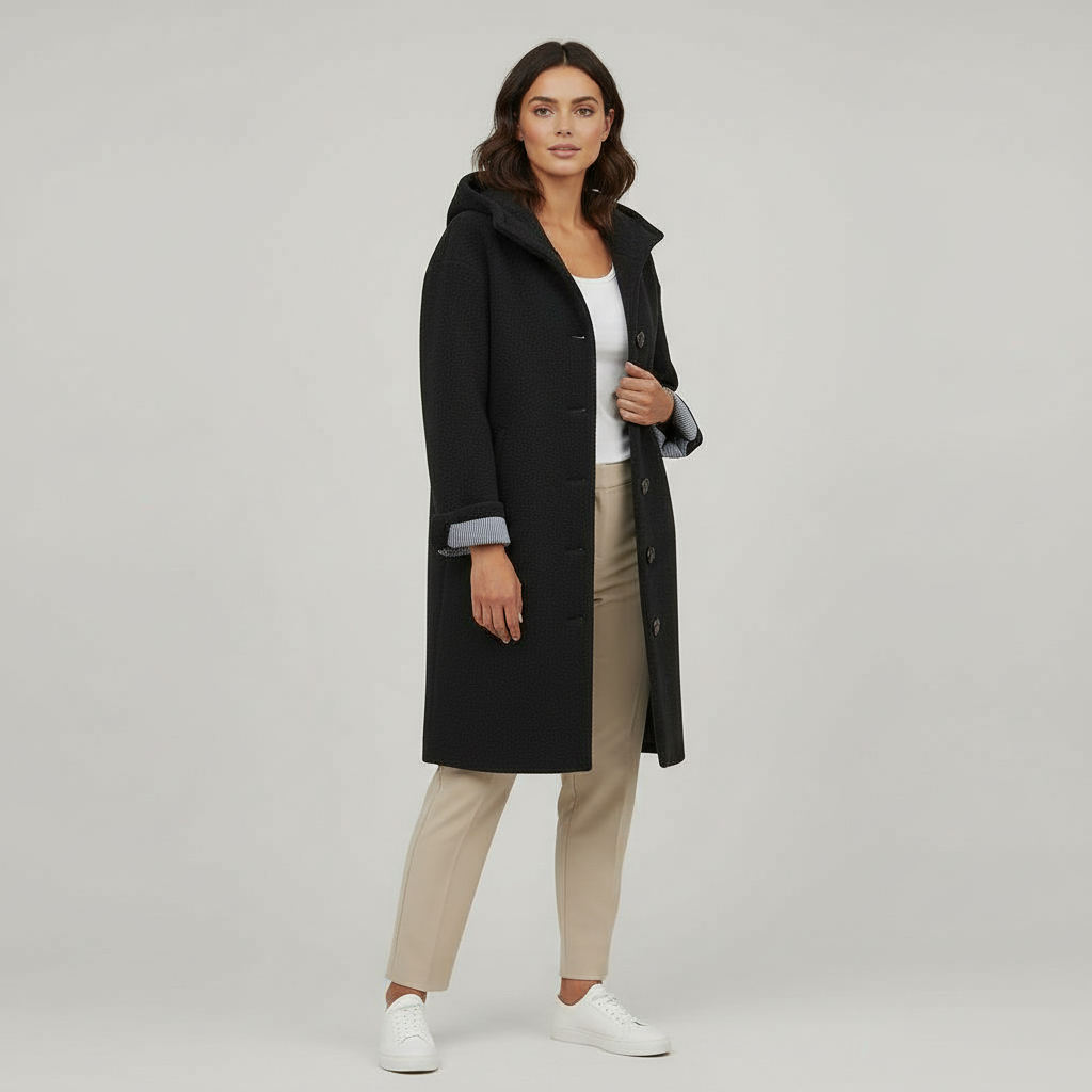 Cappotto Donna Lungo con Cappuccio Linee Pulite
