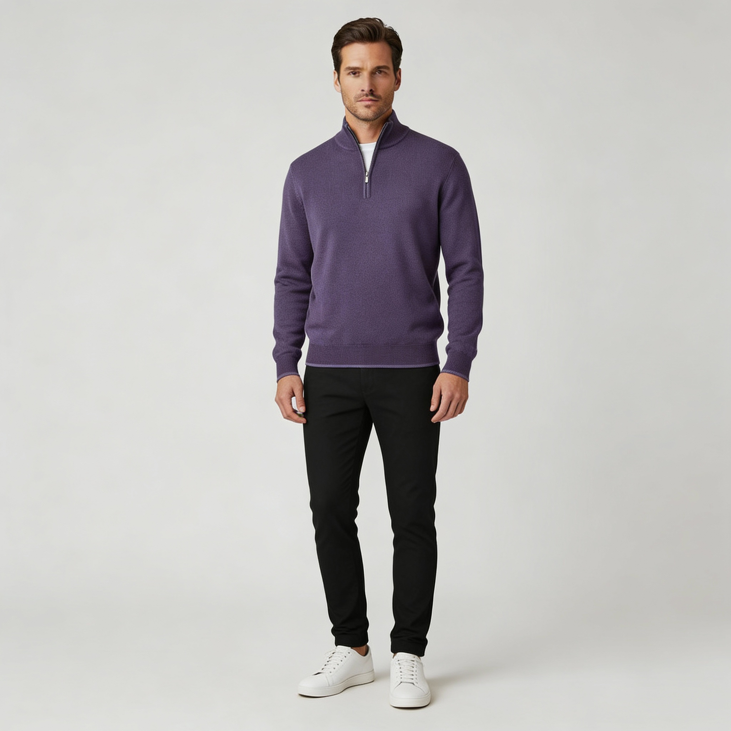 Maglione Uomo Scollo a V con Zip Dettaglio