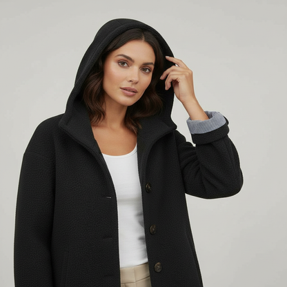 Cappotto Donna Lungo con Cappuccio Linee Pulite