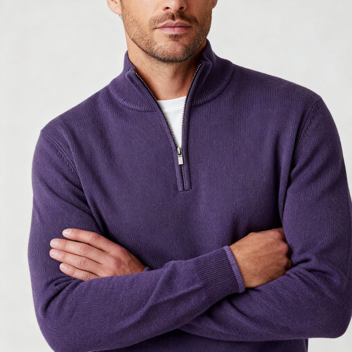 Maglione Uomo Scollo a V con Zip Dettaglio