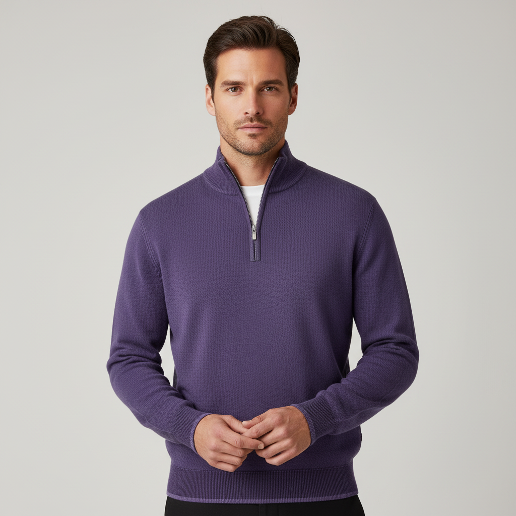 Maglione Uomo Scollo a V con Zip Dettaglio - Brentozzi