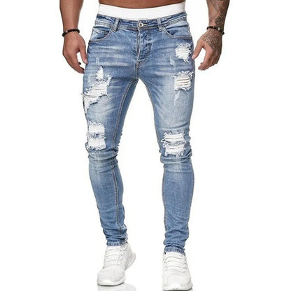 Jeans Skinny Uomo Strappati Stile Vintage Streetwear