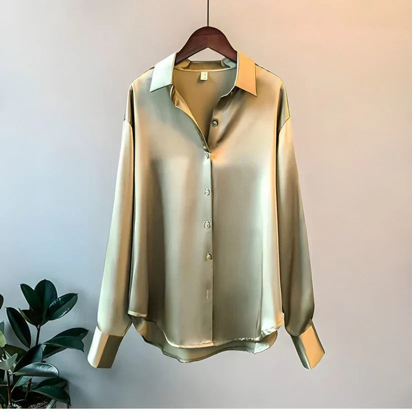 Blusa Donna in Seta Scollo Classico Vestibilità Ampia con Bottoni