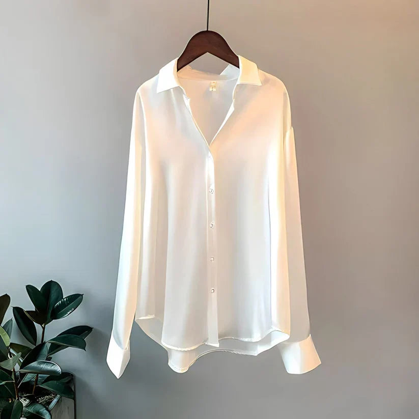 Blusa Donna in Seta Scollo Classico Vestibilità Ampia con Bottoni
