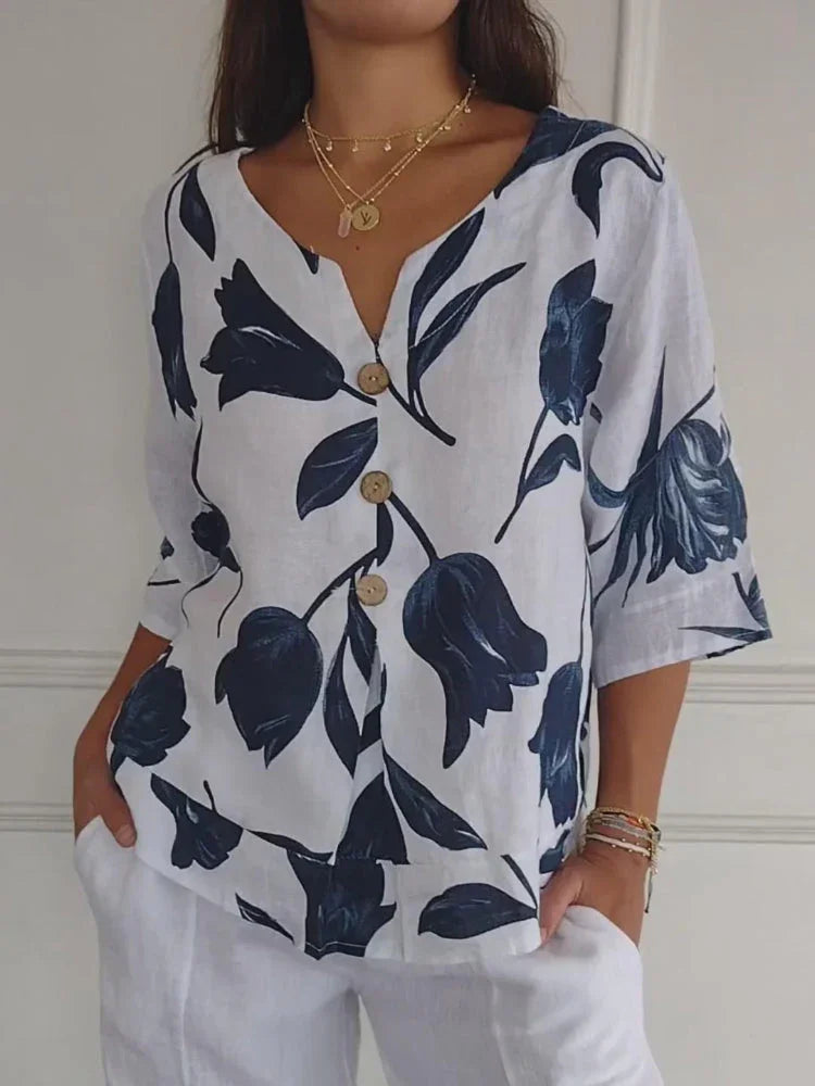Blusa Donna Leggera Tessuto Floreale Manica Lunga - Vesarelli