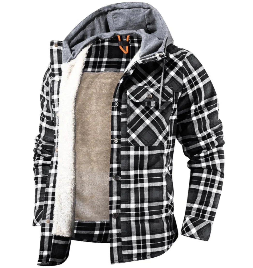 Flanelljacke | Kapuzenjacke | Karojacke | Fleecejacke | Winterjacke für Herren-Dunkelgrau-S-Chaps Herrenmode