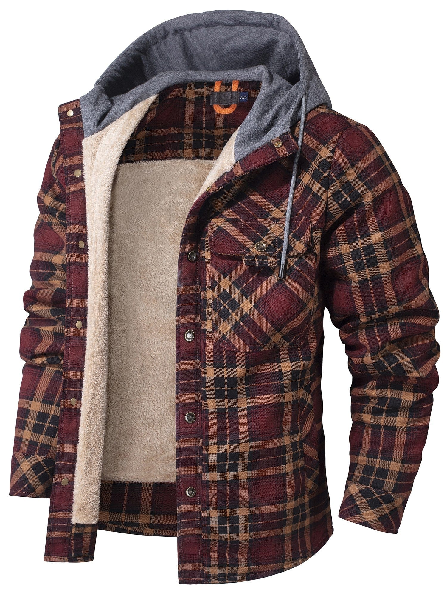 Giacca Uomo Flanella con Cappuccio Tessuto Scozzese Fleece Invernale - Brentozzi