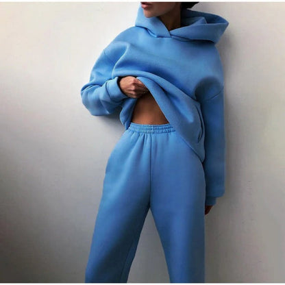 Completo Donna Casual Invernale con Felpa con Cappuccio e Pantaloni