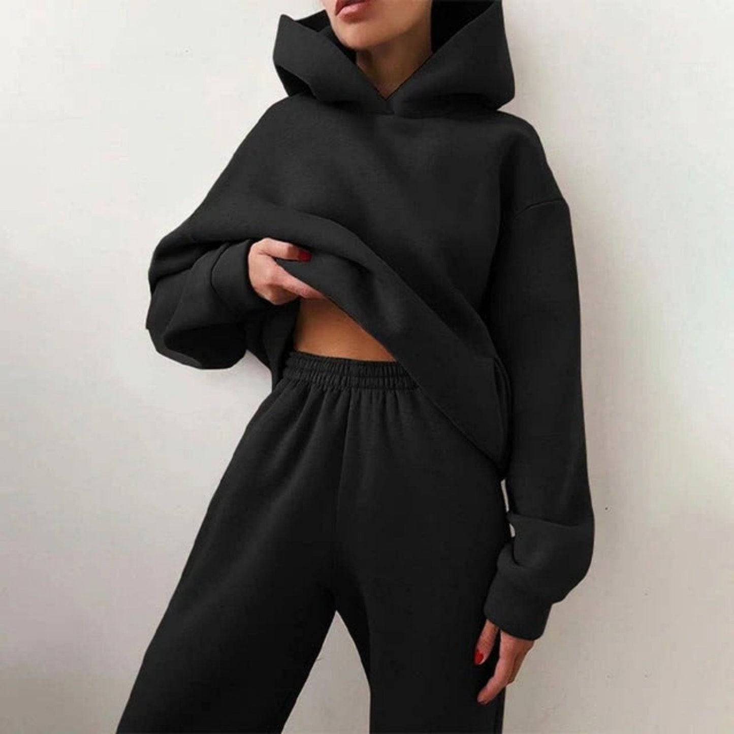 Completo Donna Casual Invernale con Felpa con Cappuccio e Pantaloni