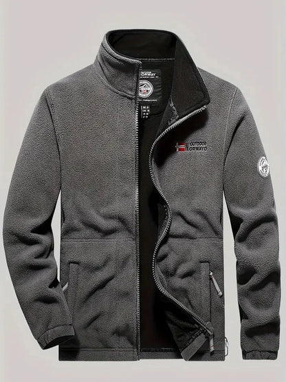 Fleecejacke | Outdoor | Winddicht | Fleece mit durchgehendem Reißverschluss | Winterjacken für Herren-Dunkelgrau-XS-Chaps Herrenmode