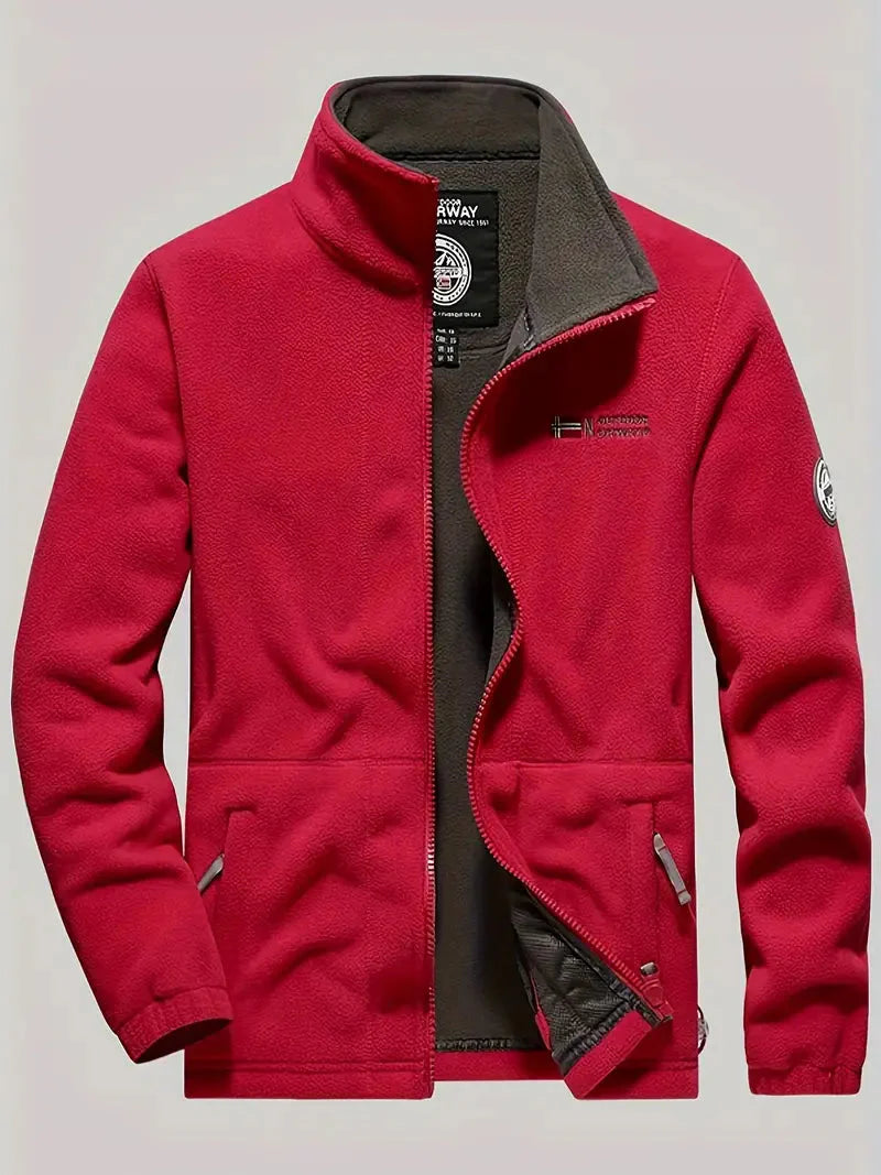 Fleecejacke | Outdoor | Winddicht | Fleece mit durchgehendem Reißverschluss | Winterjacken für Herren-Rot-XS-Chaps Herrenmode