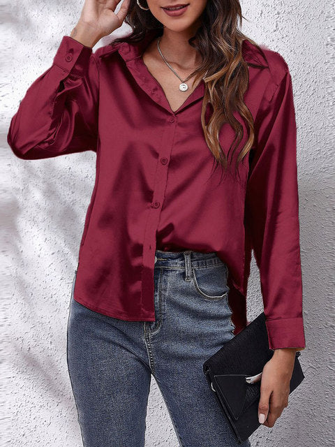 Blusa Donna in Satin Manica Lunga Elegante