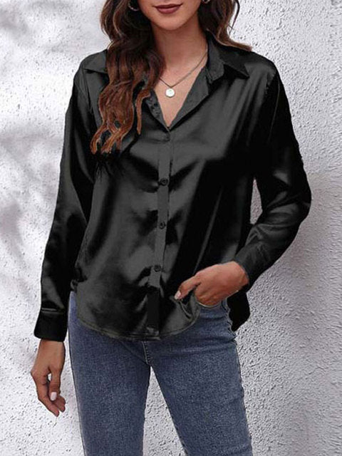 Blusa Donna in Satin Manica Lunga Elegante
