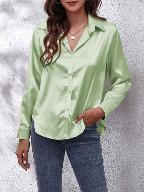 Blusa Donna in Satin Manica Lunga Elegante