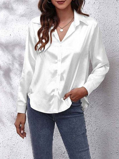 Blusa Donna in Satin Manica Lunga Elegante