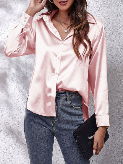 Blusa Donna in Satin Manica Lunga Elegante
