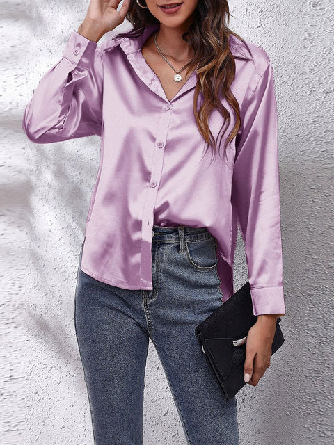 Blusa Donna in Satin Manica Lunga Elegante