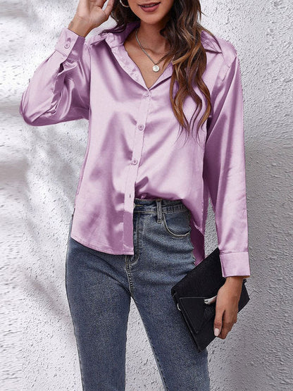 Blusa Donna in Satin Manica Lunga Elegante